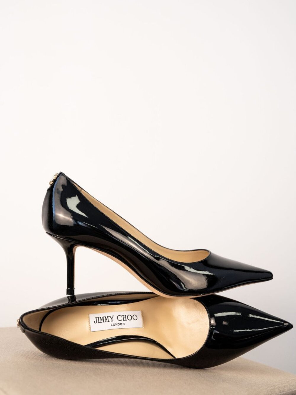 NWT JIMMY CHOO LOVE 65 BLACK PATENT LEATHER STILETTO HEELS POINTED TOE PUMPS